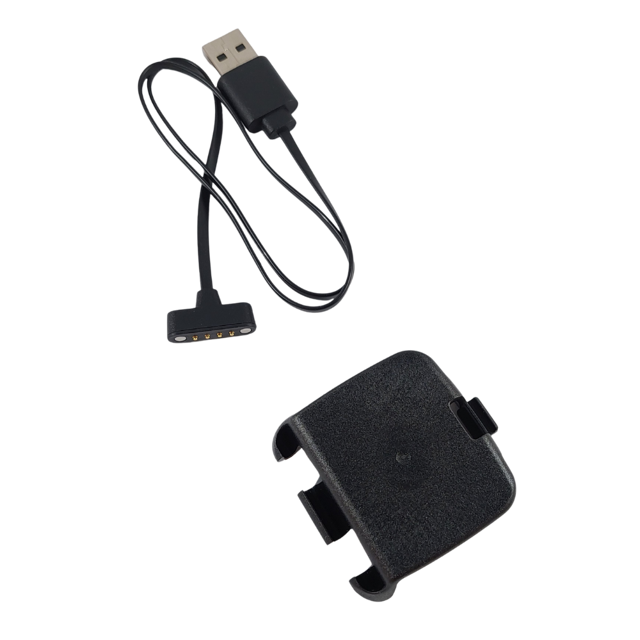 Picture of a bottom hinge and charging cable for Tracker Active