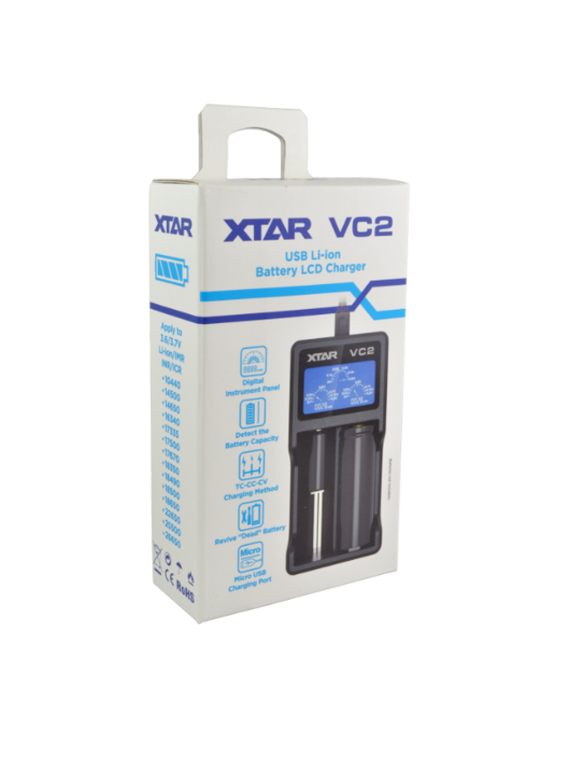 Picture of the product package for Xtar VC2 battery charger